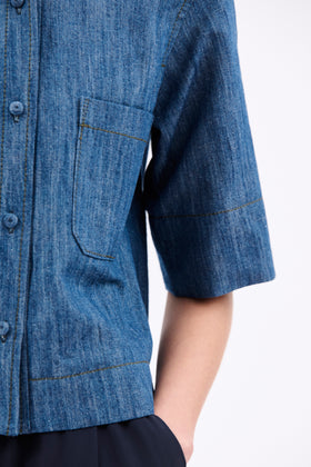 Micro Canvas Shirt, Denim Blue from ODEEH 
