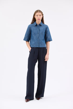 Micro Canvas Shirt, Denim Blue from ODEEH 
