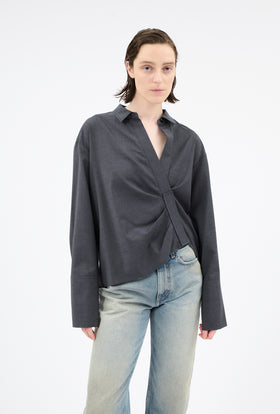 Light Oxford Wool Bluse, Granite from ODEEH 