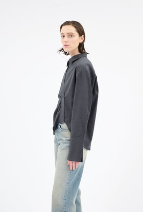 Light Oxford Wool Bluse, Granite from ODEEH 