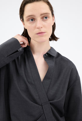 Light Oxford Wool Bluse, Granite from ODEEH 