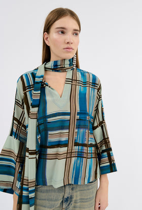 PAINTED MADRAS Twill Bluse, Cobalt from ODEEH 