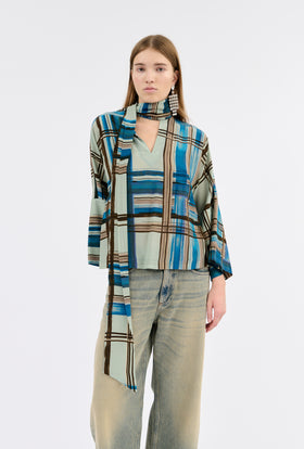 PAINTED MADRAS Twill Bluse, Cobalt from ODEEH 