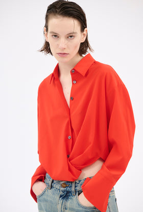 Light Oxford Wool Shirt, Fire Red from ODEEH 