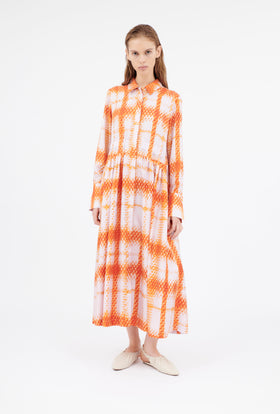 Small Painted Check Kleid, Papaya from ODEEH 