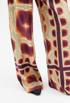 Mirrored Pansies / Foulard Print Hose, Chestnut-Red from ODEEH 
