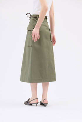 Cotton Twill Skirt, Bush Green from ODEEH 