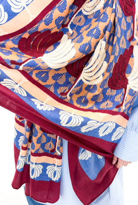 Palm Fans Schal, Burgundy from ODEEH 