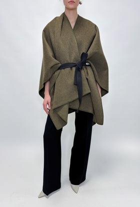 Brushed Double Face Poncho, Dark Moss from ODEEH 