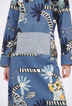 Cats & Tigers Gabardine Schürze, Steel Blue from ODEEH 