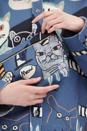 Cats & Tigers Gabardine Bag, Steel Blue from ODEEH 