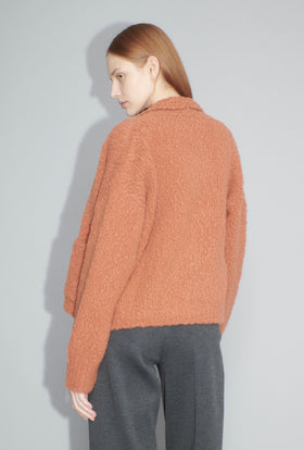 Fluffy Wick-Yarn Cardigan, Copper Red from ODEEH 