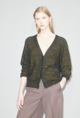 HAIRY JASPE Cardigan, Dark Olive from ODEEH 