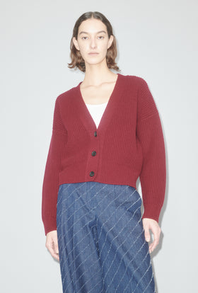 Cash-Wool Mix Cardigan, Merlot from ODEEH 