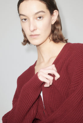 Cash-Wool Mix Cardigan, Merlot from ODEEH 