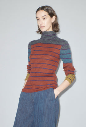 Placed Stripe Pullover, Dark Copper from ODEEH 