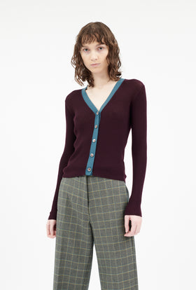 MERINO EXTRAFINE Cardigan, Burgundy from ODEEH 