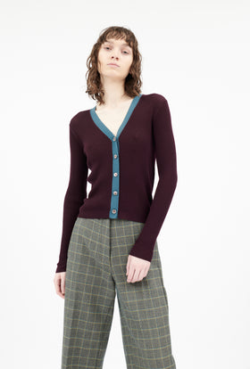MERINO EXTRAFINE Cardigan, Burgundy from ODEEH 