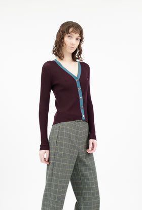 MERINO EXTRAFINE Cardigan, Burgundy from ODEEH 
