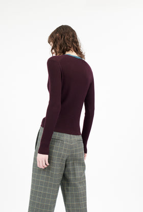 MERINO EXTRAFINE Cardigan, Burgundy from ODEEH 