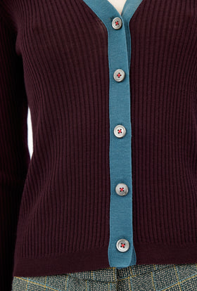 MERINO EXTRAFINE Cardigan, Burgundy from ODEEH 