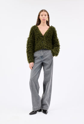 HEAVILY BRUSHED MOHAIR Cardigan, Olive from ODEEH 
