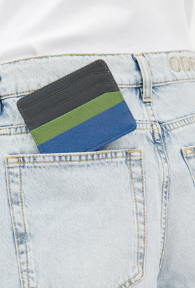 Hand Painted Leather Card Holder, Steel from ODEEH 